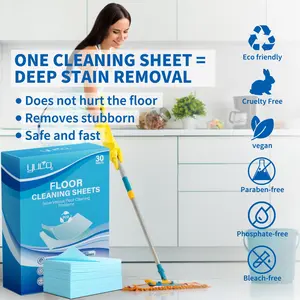 Floor Cleaner Sheets for Mopping,Fast Dissolvable and Ultra-Concentrated,Ease Effective Deep Clean Stains and Odors,Pet Safe,Keep it Fresh and Clean,Plastic-Free Packaging (1 Pack of 30 /60 Washes)