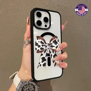Premium Magnetic Case for iPhone11/12/13/14/15/16/promax Cow print Bow Pattern MagSafe Ready,Anti-Fall,Ultra-Thin Design|Perfect for Everyday Use Protective Cellphone Phone Cover