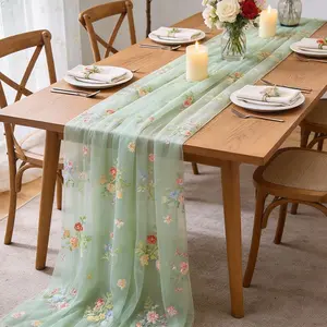 Elegant Embroidered Table Runner, Lightweight Semi-Transparent Mesh, Wedding Party Decor, DIY Home Decoration, Multi-Sized