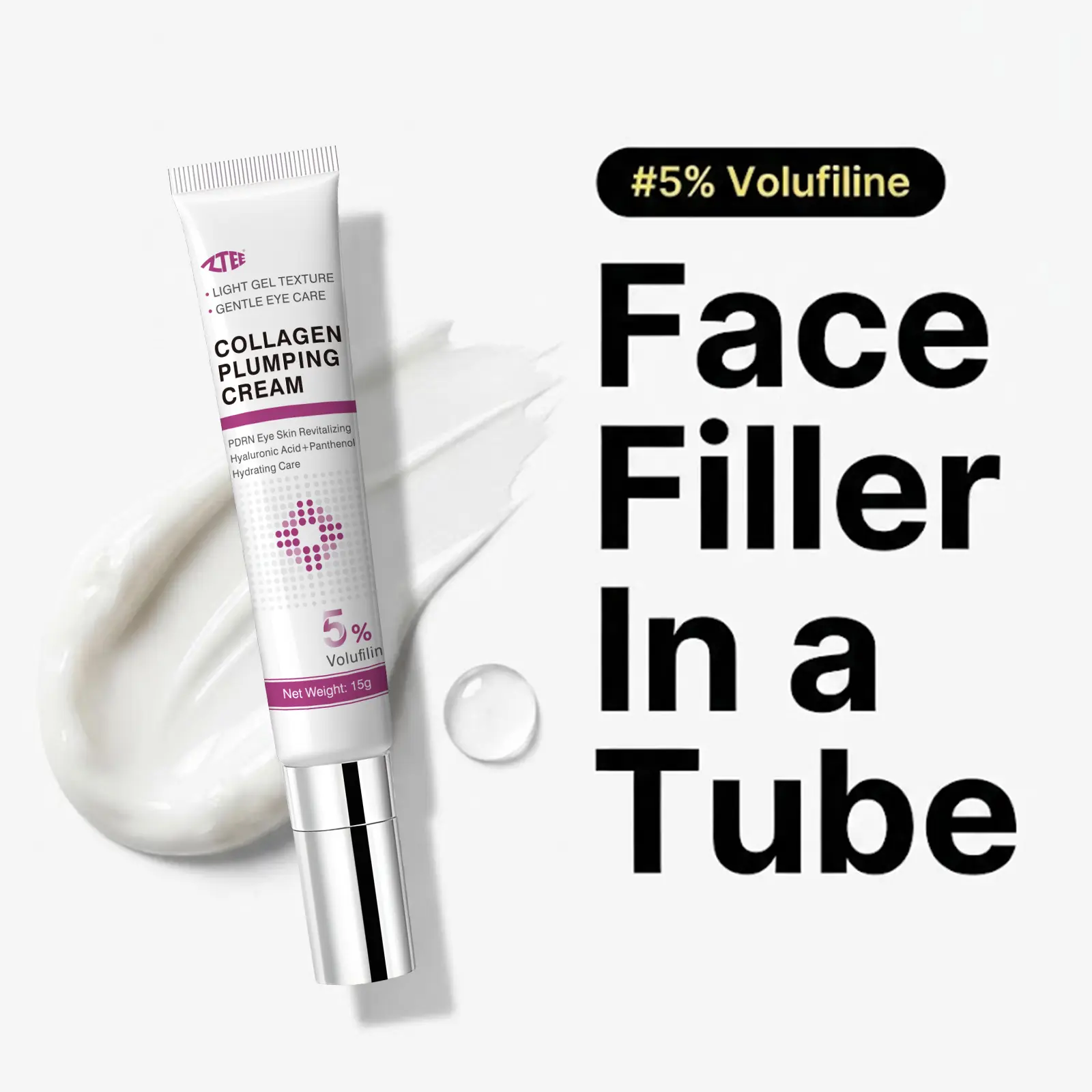 [ZTEE] 5% Volufiline PDRN Collagen Moisturizing Cream | Built-in Mini Massage Dispenser Tip | Anti-Aging Peptides Korean Skincare Face Massage Care Cream | Targets Eye Wrinkles, Neck & Smile Lines, Dryness | Daily Firming De-Puffing Routine For Aging Skin