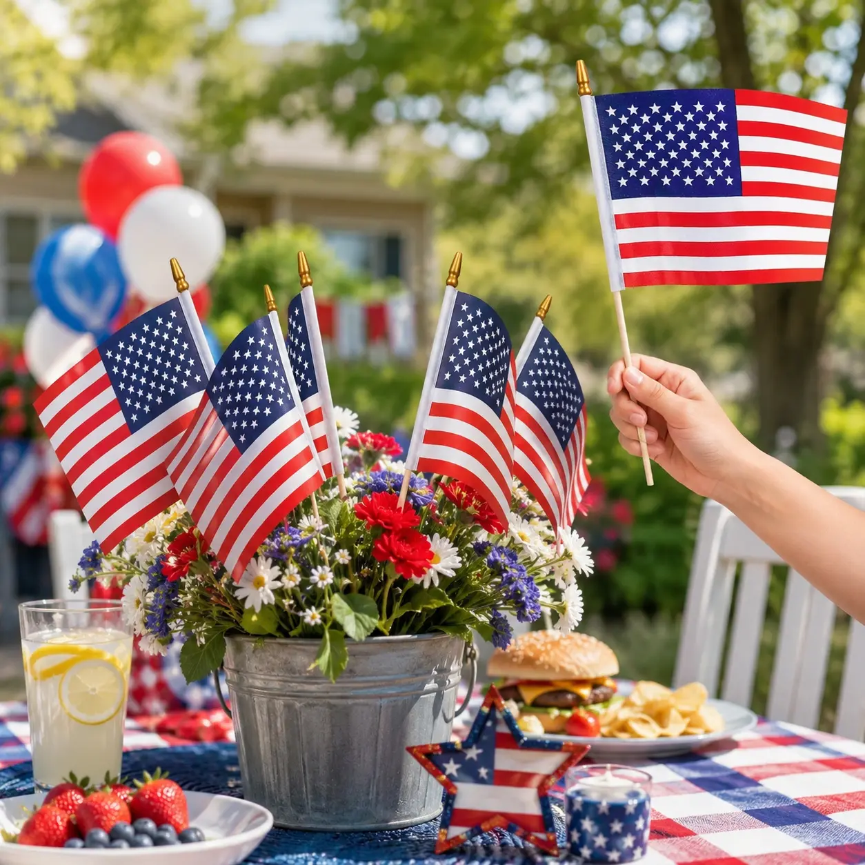 10 Pack American Flag, USA Waving Flag, Small Mini Handheld American Flags on Stick, Ideal for Party, Parades, Sports Events, Patriotic Festival Decorations, 5 X 8 Inch with Plastic Pole, 14 X 21cm