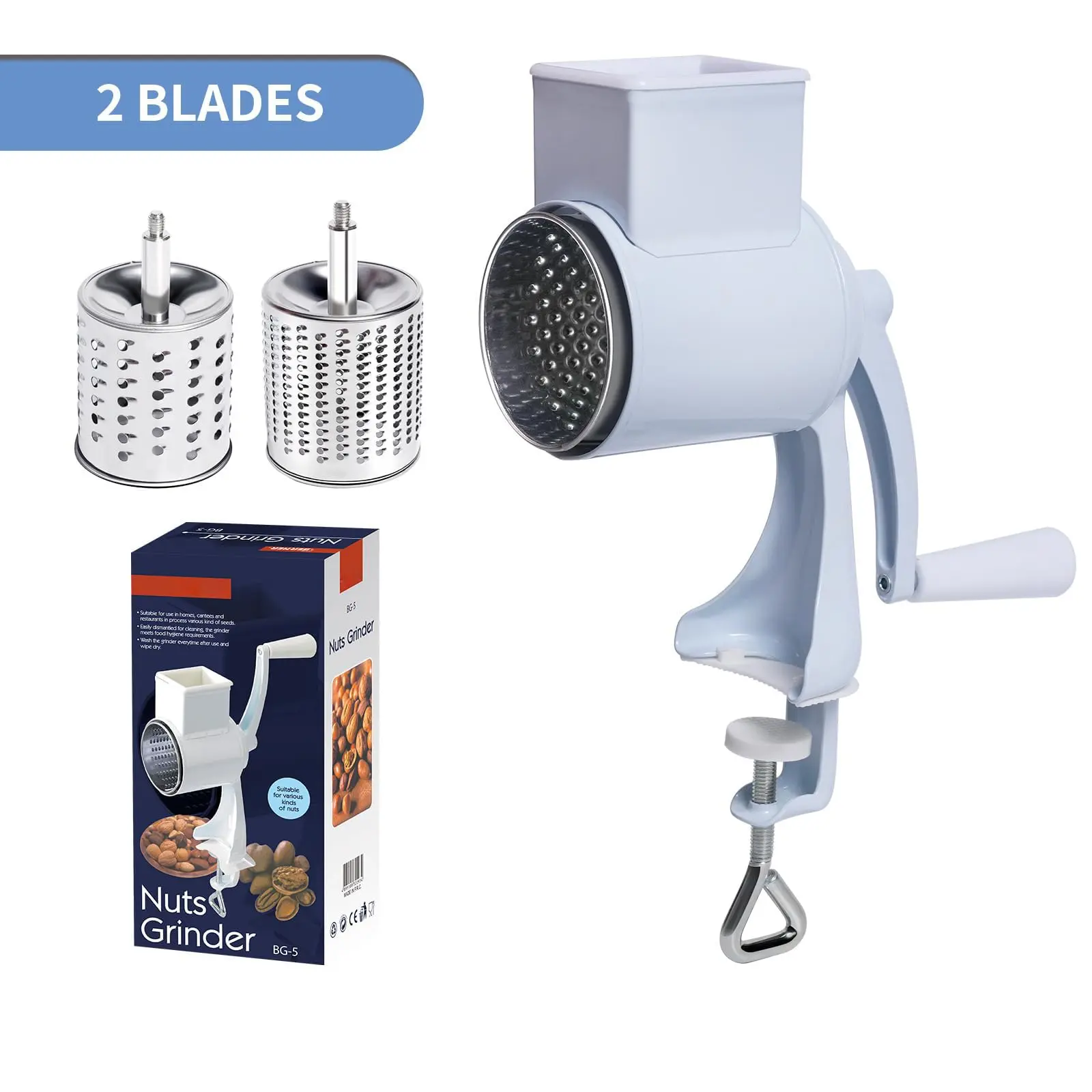 Manual crank nut chopper - a multifunctional food processor for nuts, walnuts, corn, and grains - durable dual blade design - easy to use in kitchens and restaurants Aluminium Grinding