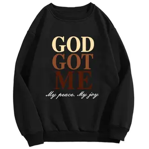 Easter Idea Faith Retro Style Line: Black Acid-Washed Oversized, Basic Cotton Tee & Crewneck Sweatshirt. Features "GOD GOT ME+My peace. My joy" prints-vintage-spiritual, ideal for casual outings, faith-themed styling, daily wear, gentle & comfy.