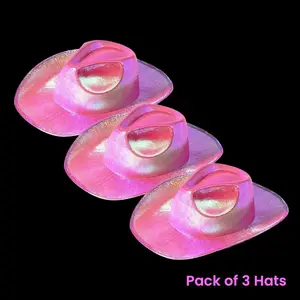 Neon Holographic Iridescent Glitter Space Cowboy Hats - Pack of 3
