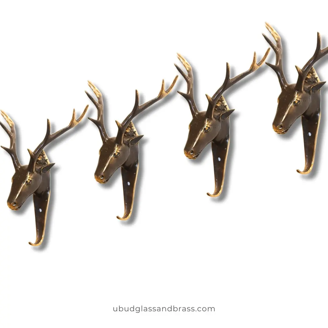 4 pcs Brass Deer Antler Wall Hooks – Christmas Stocking Holder Set | Rustic Mantel & Cabin Decor (No Tariffs)