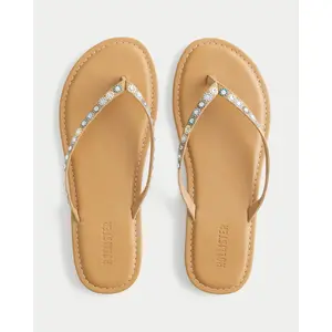 Hollister Colorful Embellished Faux Leather Flip Flops