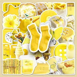 Yellow Theme Sticker, 100pcs/set Self Adhesive Decorative Sticker, DIY Decals for Water Bottle, Laptop, Phone Case, Scrapbooking, Journal Making