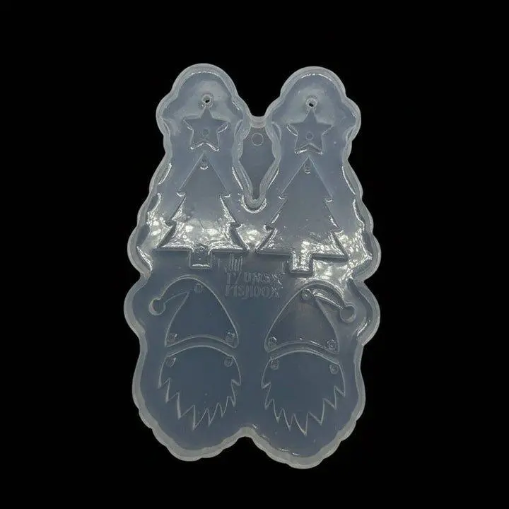 Santa and Christmas Tree Dual UV Resin & Epoxy Earring Mold for Holiday Jewelry Making with 6 Jump Rings and 4 Pinch Clip Hooks