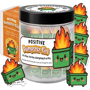Dumpster Fire Jar with 60 Positive Affirmation Cards, Dumpster Fire Desk Accessories, Great Relaxation Gifts for Women Coworkers Boss Teacher Friends
