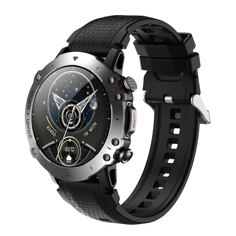Military Grade Rugged Tactical Sporty Smart Watch for Men, 1.52 inches AMOLED 480x480 Touchscreen, Wireless Charging, High-Hardness Metal Glass, Shockproof Textured Wearable, 14-Day Standby, 7-Day Normal Use, for Hiking, Outdoor Activities