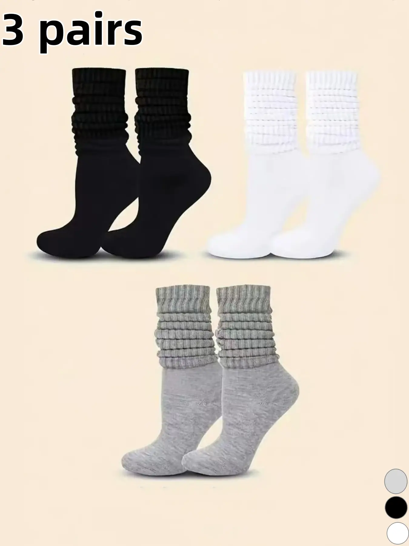 3 pairs of long tube Casual Crew Socks for men and women, simple, Basic, Minimalist, breathable, sweat-absorbent, durable, and Fitted. Classic American-style solid color socks, versatile for everyday casual wear.