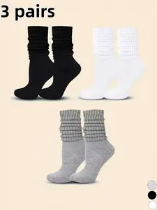 3 pairs of long tube socks for men and women, simple, Basic, Minimalist, breathable, sweat-absorbent, durable, and Fitted. Classic American-style solid color socks, versatile for everyday casual wear.