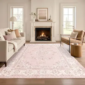 Vintage Floral Short Pile Rug, Easy Clean Indoor Outdoor Printed Carpet, Soft Durable, Ideal for Living Room Bedroom Dining Hallway Entrance, Floral Area Rug