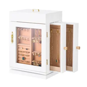 Jewelry Box 360 °   Rotating Jewelry Organizer with Built-in 4 Necklace Hooks White On-Site