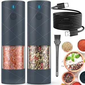 2Pack Electric Salt and Pepper  Set USB Rechargeable with Warm LED Light, Adjustable Coarseness  Large Capacity Automatic Salt Pepper Mill  for Kitchen, Restaurant, Outdoor (Grey)