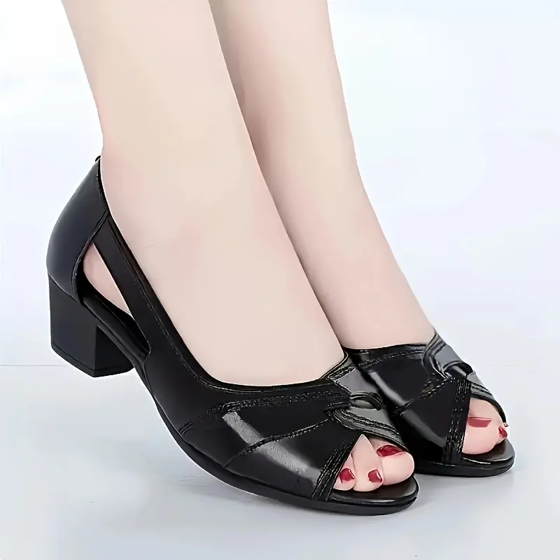 Fish Mouth Mom Sandals Women's Summer New Chunky Heel Versatile Ladies Sandals Mid Heel Soft Sole Middle Aged, Women Shoes