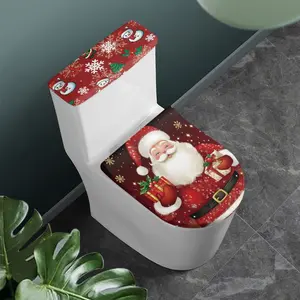 Christmas Santa Polyester Toilet Cover Set Soft Stain Splash Resistance Washable Toilet Seat Cover Set Toilet Dust Cover Set with Elastic Edges Fit Most Round Toilet Xmas Gift for Men and Women