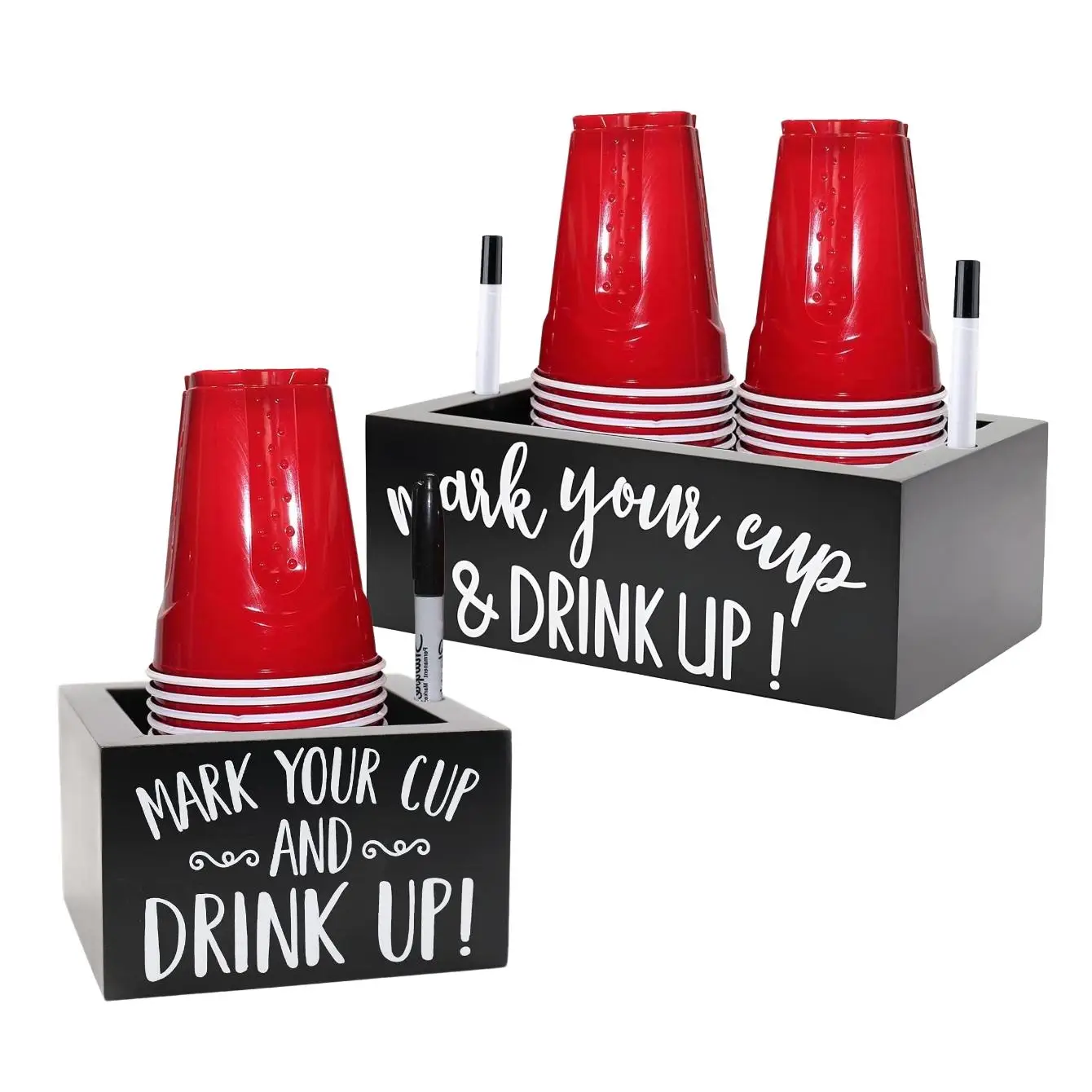 Wooden Beverage Cup Storage Box with Marker Pen Slot, Beverage Cup Holder, Cup Dispenser for Coffee Shop, Bar, Party(without Pen+cup)