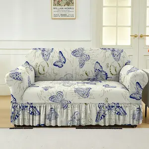 Luxury Light Color Plant Floral Print Elastic Sofa Cover, Dustproof, European Style, Suitable for Living Room Bedroom Outdoor, Elastic Sofa Slipcover