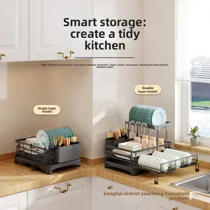 Folding Dish Drying Rack Kitchen Countertop Utensil Organizer with Drainage Space for Plates Cups Cutlery Home Storage Shelf