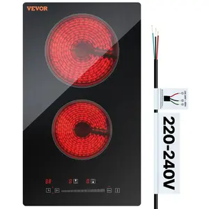 VEVOR Built in Electric Stove Top,  20 x 11.6 inch 2 Burners, 240V Glass Radiant Cooktop with Sensor Touch Control, Timer & Child Lock Included, 9 Power Levels for Simmer Steam Slow Cook Fry
