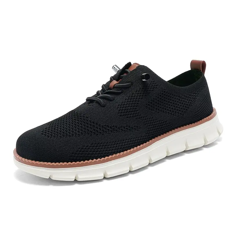 Men's Knit Mesh Oxford Footwear - Lightweight Breathable Lace-Up Trainers, Non-Slip Contemporary Business Casual Trainers for Work, Daily Wear