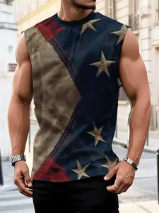 Men's American Flag Pattern Sleeveless Vest, Trendy Printed Sports Gilet, Summer Casual Fashion Top, Loose-Fitting Style