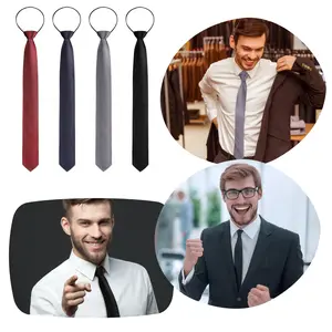 4 Pieces Zipper Ties for Men Adjustable Men's Neckties Zip on Tie for Zipper Skinny Necktie Clip on Slim Tie Pre-tied Adjustable Zipper Skinny necktie