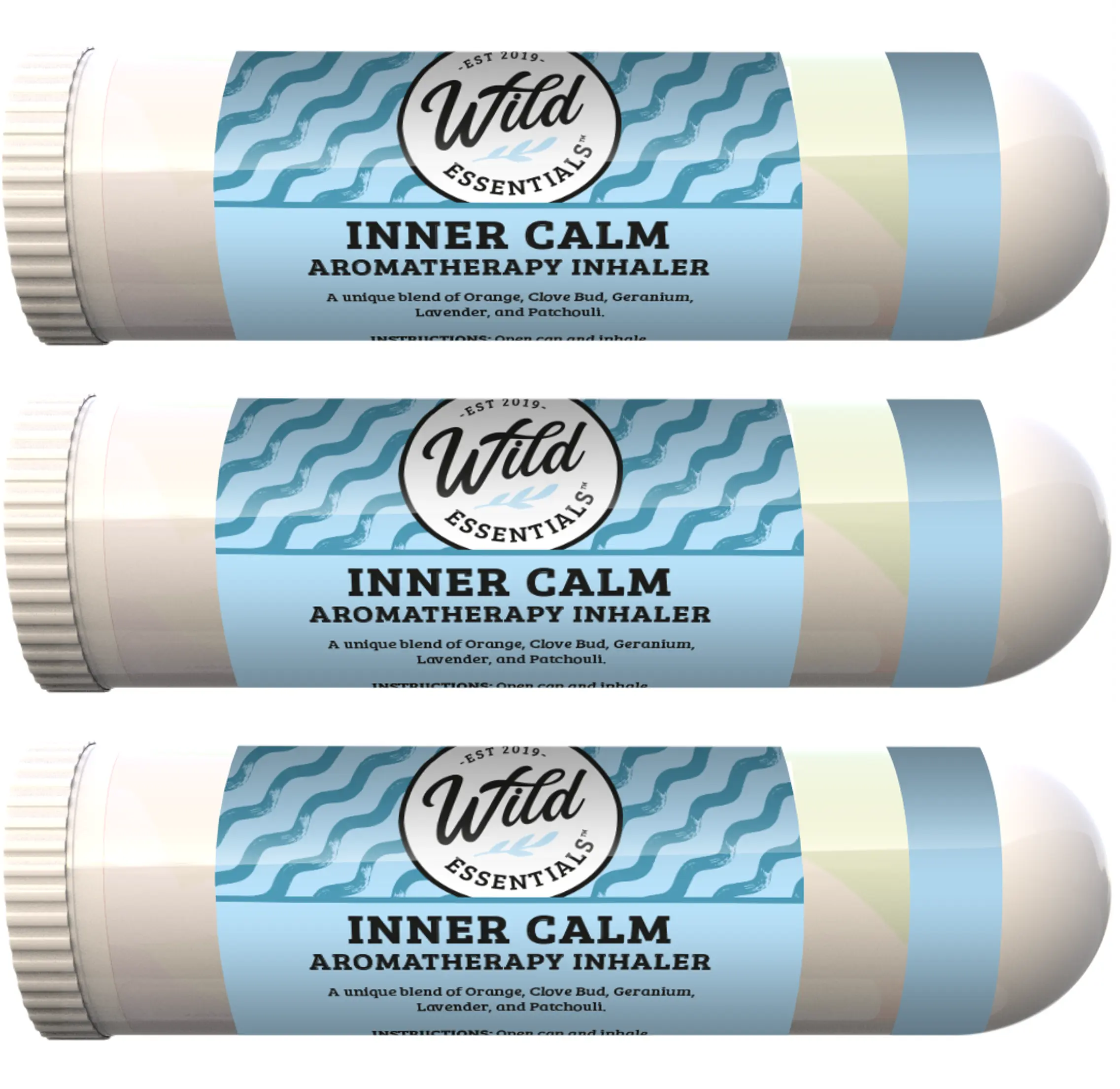 Wild Essentials 3 Pack of Inner Calm Aromatherapy Nasal Inhalers with All Natural Essential Oils for Stress, Relaxing, Made in USA - Wellness, Herbal, Holistic