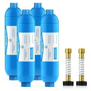 RV Inline Water Filter with 2 Flexible Hose Protector, Dedicated for RVs and Marines, 4 Pack