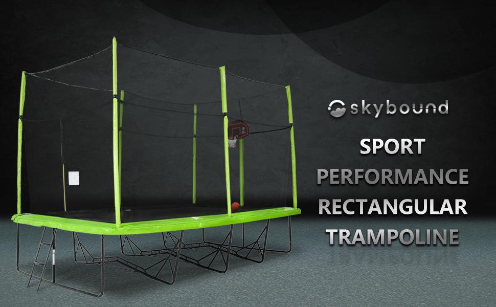 SkyBound Rectangular Trampoline with Enclosure Net 10x17 FT - Rectangle Trampolines Performance Build for Families and Athletes and Kids- Reinforced Welding Base - Gymnastics Trampoline Superior Bounce