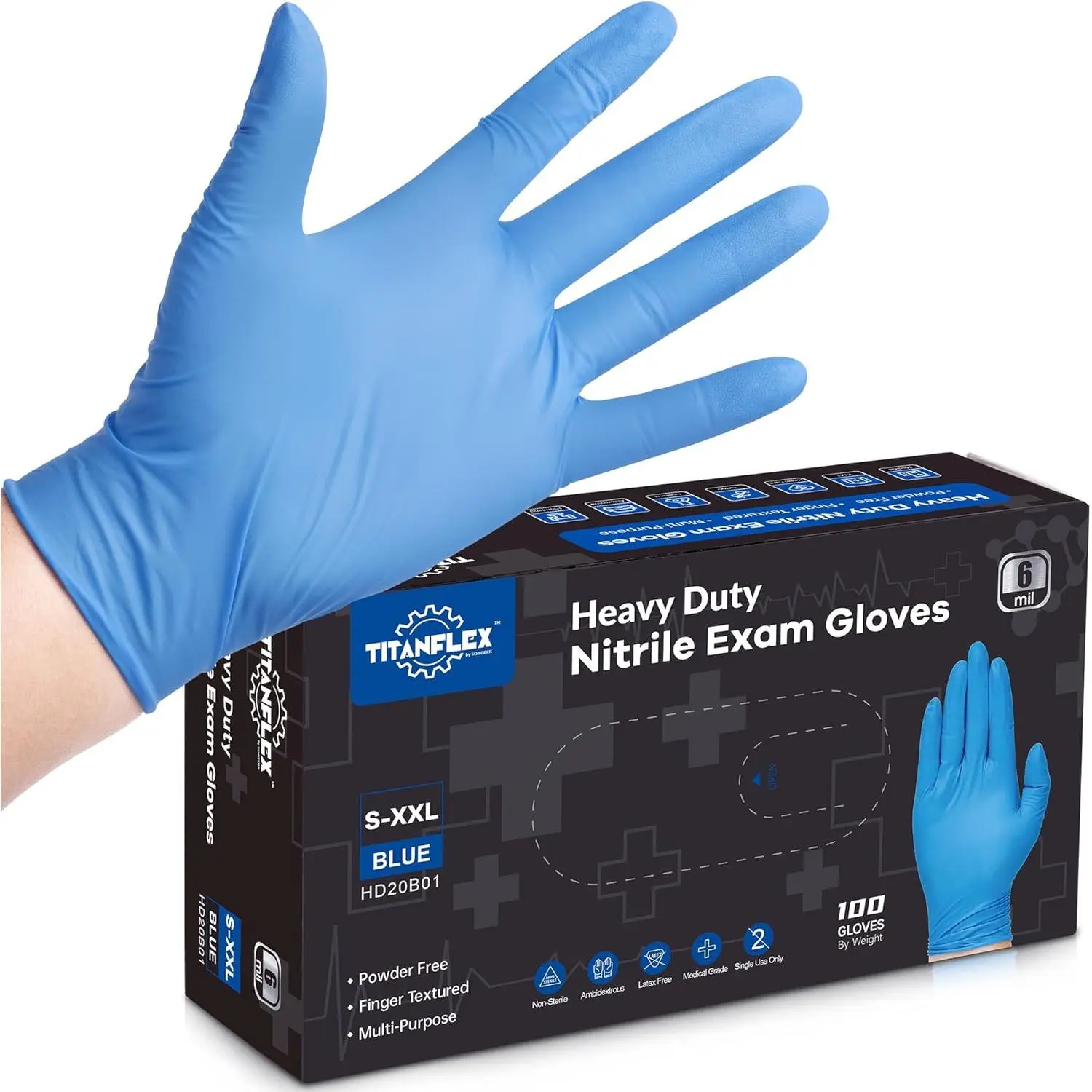 Disposable Nitrile Gloves 6 mil Blue Heavy Duty Disposable Gloves, Cooking Mechanic Gloves, Latex Free Powder Free Cleaning