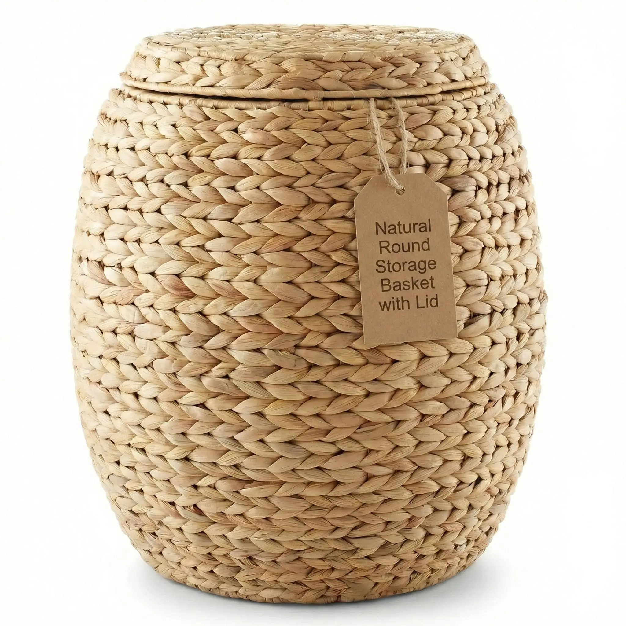 DEILSY Natural Round Water Hyacinth Storage Basket with Lid - Multipurpose Woven Storage Basket, Decorative Round Woven Basket for Living Room, Closet, Bedroom, Bathroom or Laundry