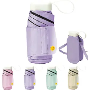 Mini Travel Folding Umbrella - Small Compact Sun Retractable Umbrella with Case, Lightweight UPF 50+ Rain UV Protection Windproof Parasol for Backpack Girls Lady
