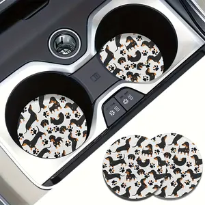 2Pcs Dachshund Car Cup Coaster Absorbent Ceramic Cup Holder Mat Kawaii Weiner Dog Aesthetic Car Gadget Travel Road Trip Birthday Gift Idea,summerwins