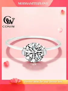 1 Carat Moissanite Solitaire Wedding Engagement Ring, Round Brilliant Cut, D Color Vvs1 Clarity, 925 Sterling Silver Gold Plated, Invisible Setting
