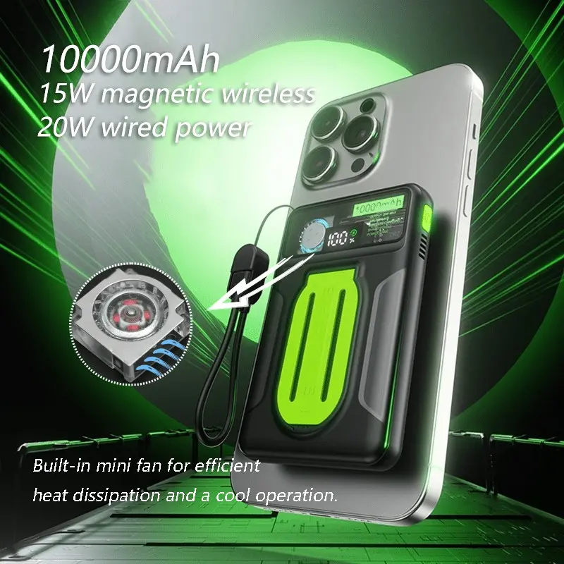 10000mah Wireless Magnetic Charger Travel Battery Pack, High Power Portable, Magnetic Power Bank, Integrated Fan Cooling, 15w Wireless Charging & 20w Fast Charge, Includes Lanyard Cable, Travel Gadgets