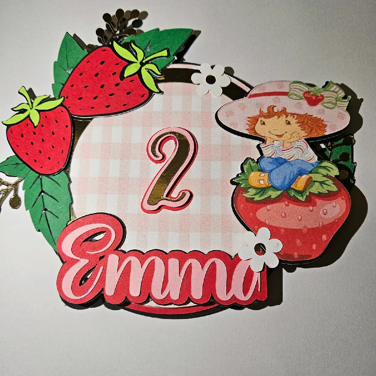 Strawberry Girl Cake Topper With Name and Age