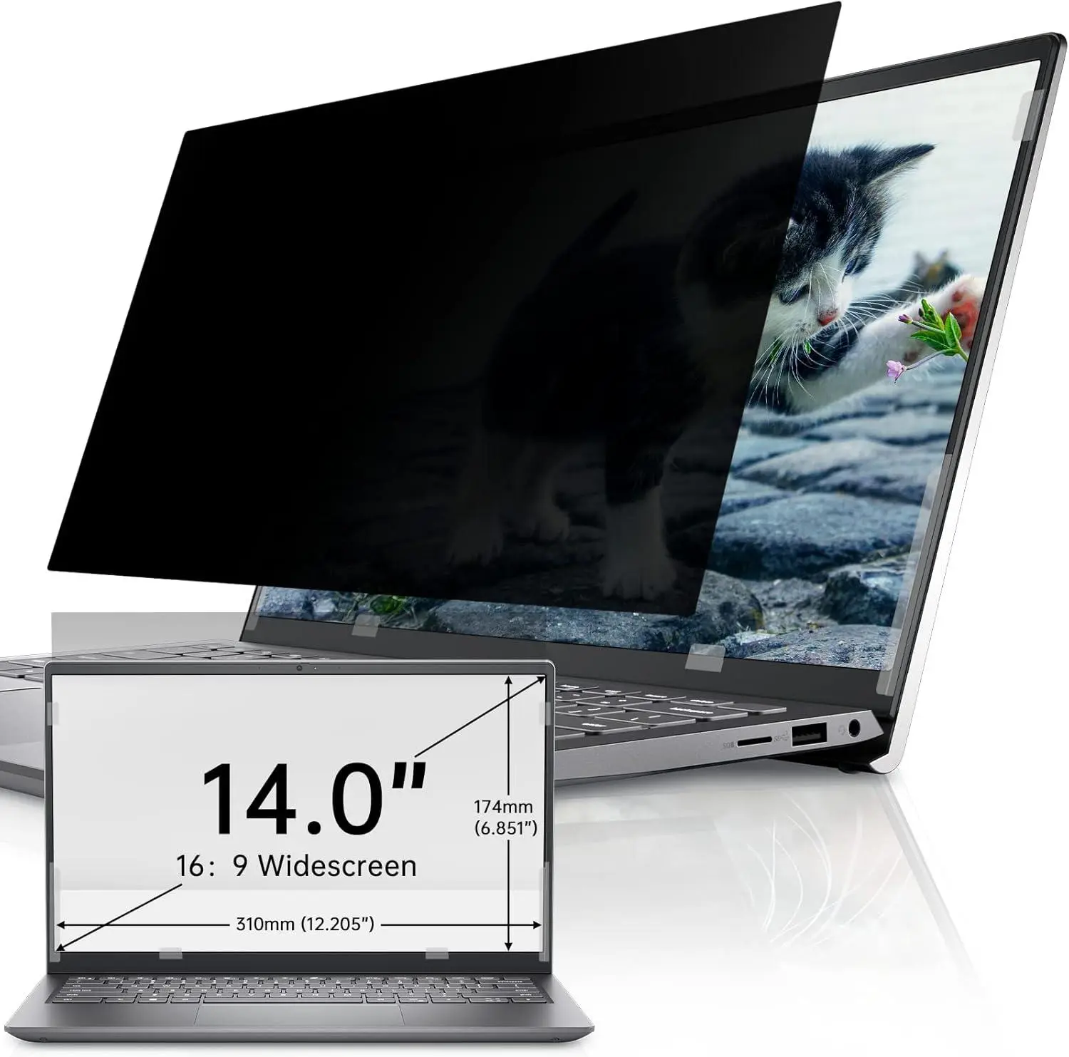 LUSA DESIGN Slide-In Laptop Privacy Screen Filter - Universal Anti-Spy Screen Guard with Protection, Anti-Fingerprint for 13/14/15.6/16 in Laptops