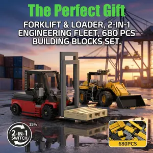 680pcs Forklift & Loader Engineering Vehicle 2-In-1 Building Block Toy Set, Ideal Gift for Boys, Construction Playset