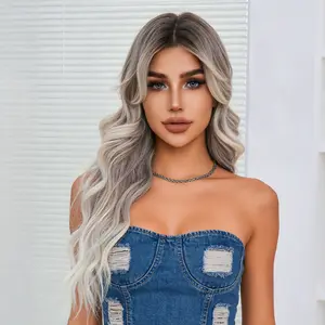 AOLIDA-NATASHA 26 Inches Long Curly Ash grey Ivory Glueless Synthetic Wig