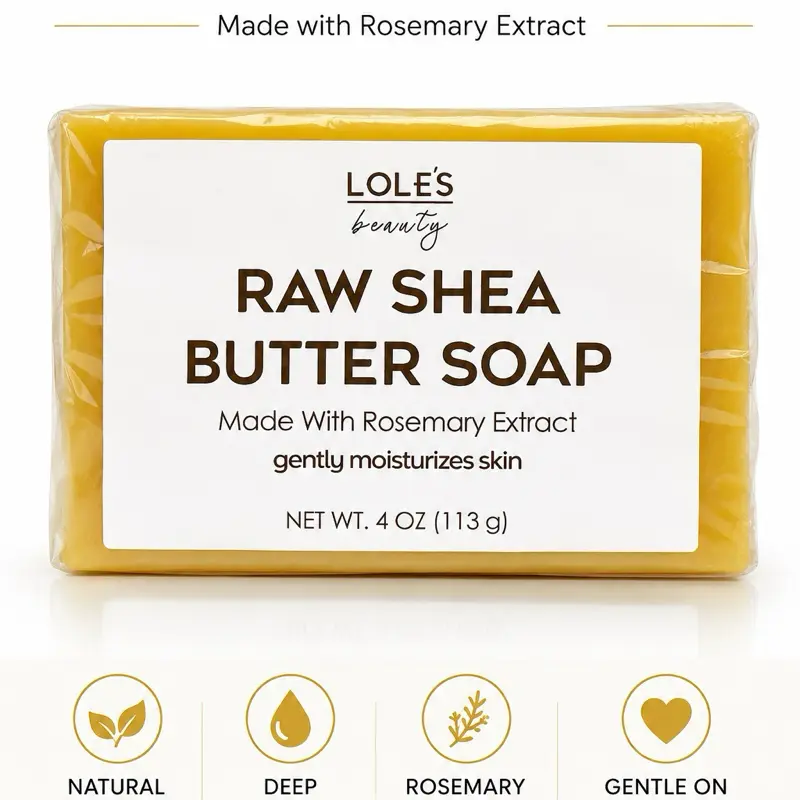 LOLE’S Raw Shea Butter Soap Bar with Rosemary Extract – 4 oz | Moisturizing Body Soap for Soft, Nourished Skin