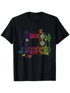 MenS & WomenS Vintage Sewing Machine Graphic T-Shirt - Retro Sewing Machine Design with Spool & Needle Print, Soft Round Neck Short Sleeve Tee for Sewing Enthusiasts, Crafters - Birthdayholiday Gift for Sewing Lovers - Unisex Casual Shirt for All