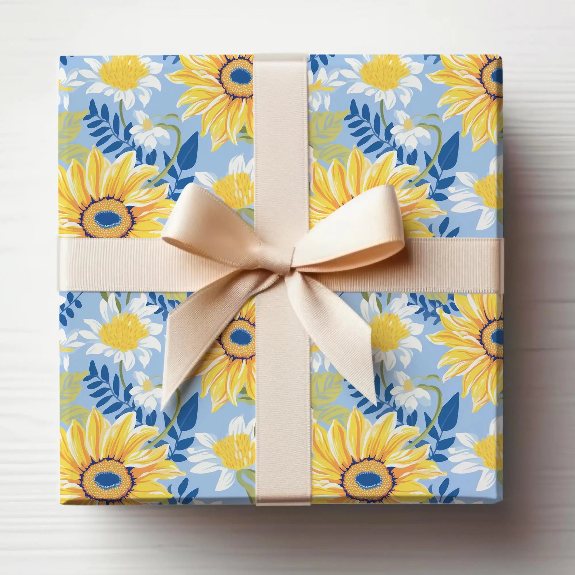 Sunflower Wrapping Paper Roll Preppy Sunflower Gift Wrap Roll Cute Sunflower Baby Shower Gift Wrap Glossy