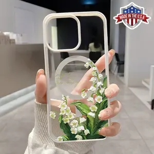 Elegant Lily Blossoms Pattern Magnetic Phone Case Supports Wireless Charging for iPhone 15 16 14 Pro Max 13 12 11 XR XS Plus Shockproof Non Slip Protection Silicone Transparent Acrylic Cover Cellphone Protective