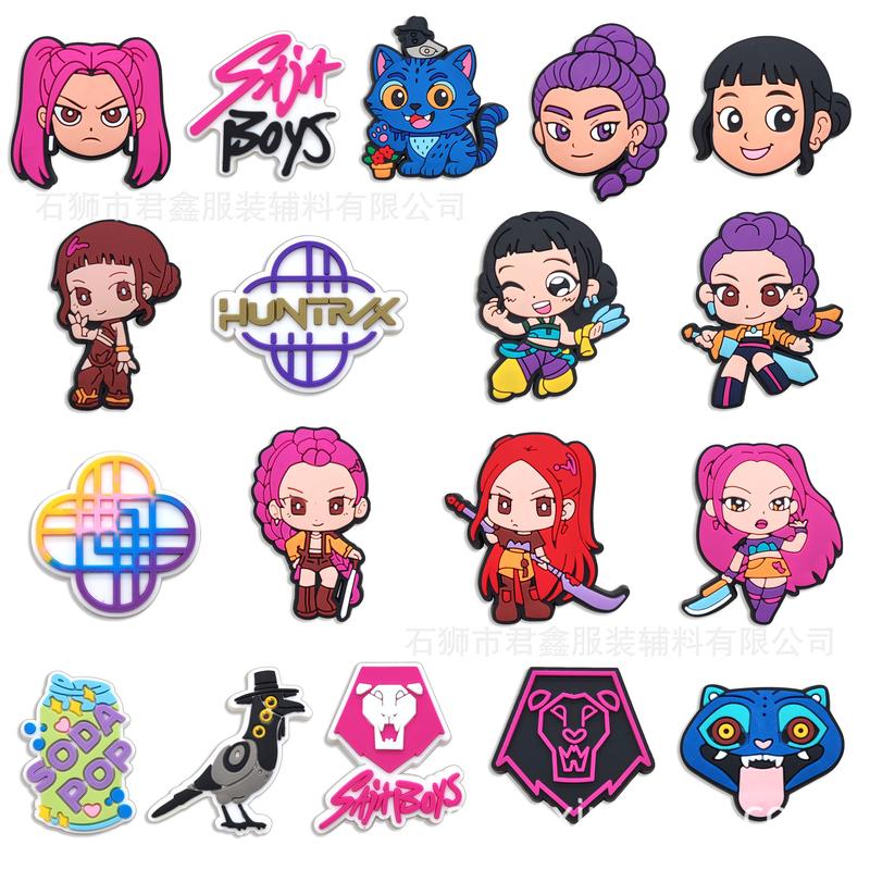 16-Piece Demon Hunt Girls PVC Crocs Charms Set – Detachable DIY Shoe Accessories for Saja Boys Clogs