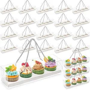 24 Pack Clear Cupcake Box with Handle, 12 x 3 x 3 In 4 Count Plastic Cupcake Container with 4 Count Baked Dessert Box, for Cupcake, Dessert, Muffins, Party, Mother's Day, Wedding