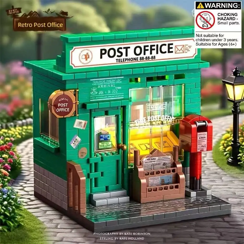 New DIY City Street Scene Series Post Office Bookstore STEM Building Blocks Set, Classic Architecture Brick Model, Creative Home Decor Gift, Collectible Building Set, DIY Model Kit, Model Building Kits