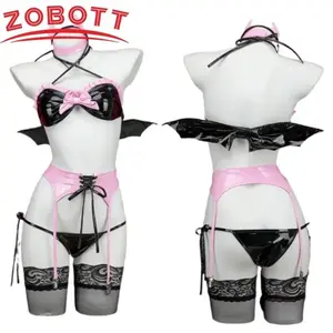 Sexy Hell Rider Succubus Lingerie Role Play Outfits Amine Demon Set Cosplay Costume Faux Leather Hollow Dark Underwear Halloween