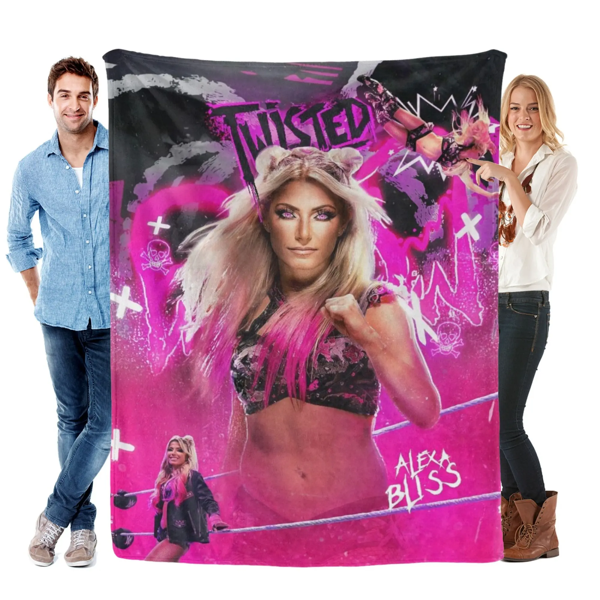 Anti-Pilling Soft Flannel Fleece Throw Blanket - 1-Piece Classic WWE Wrestling Twisted Alexa Bliss Colorfast Digital Printing, Ultra Cozy Warm All-Season Sports Fan Themed Cover for Sofa Leisure, Gift for Wrestling Fans